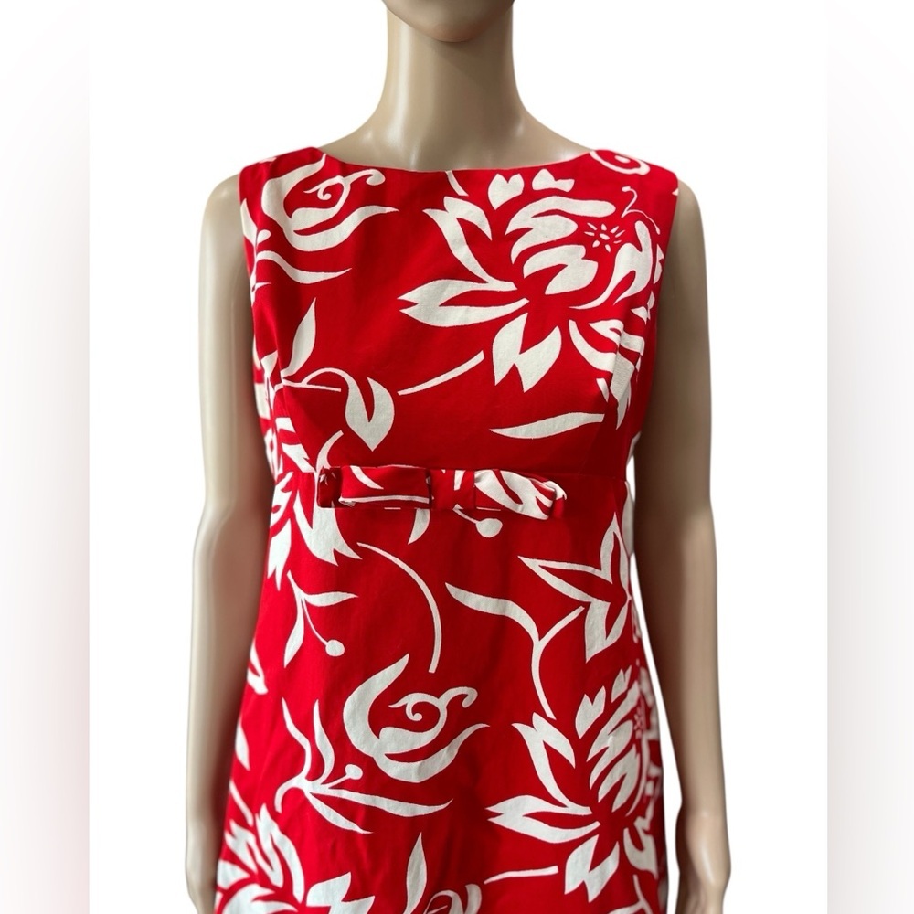 1960’s Hawaiian Tiki red hibiscus hostess luau cocktail dress-M - Picture 5 of 7